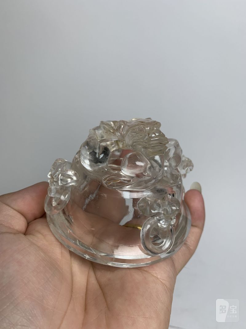 清中期 水晶龙钮活环耳三足炉 - 图3